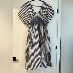 Anthropologie V-Neck Zip Front Midi Dress in Blue